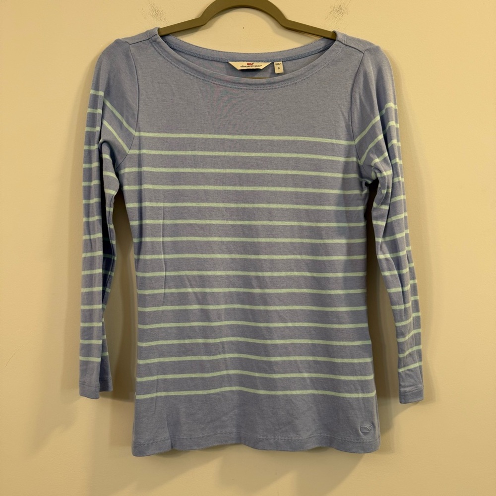 Women’s vineyard vines Striped Blue and Green quarter Sleeve Top size small